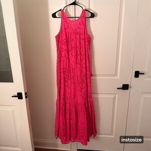 Maeve Sleeveless Pink Maxi Dress with Eyelet Detail